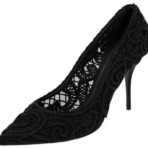 Dolce & Gabbana black lace embroidered pointed-toe heels